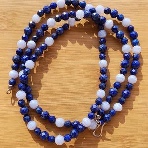 Jay King DTR mine finds Lapis and Blue Lace Agate 925 Sterling 36"  Necklace
